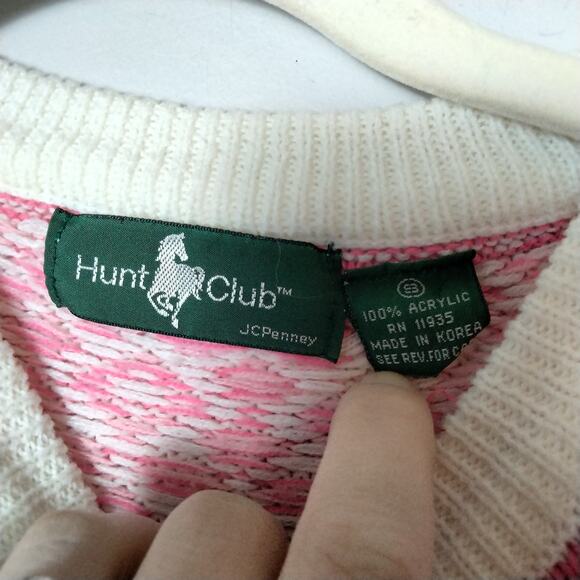 Vintage Pink and Cream Knit Crew Neck Sweater - Picture 2 of 7